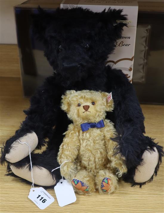 A Royal Crown Derby dark blond bear 24cm and a 1912 replica black bear, 48cm